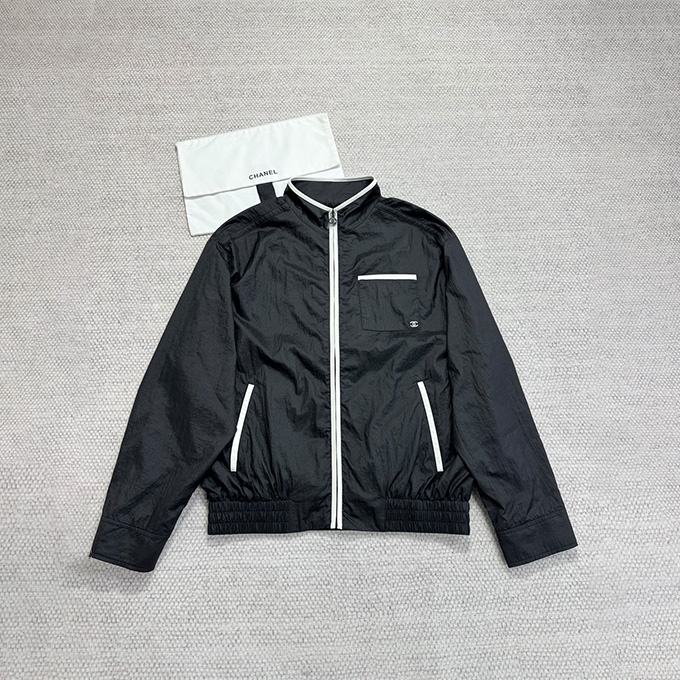 chanel stand collar zip up track jacket
